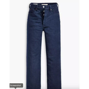 Levi's Ribcage Corduroy Pants Women 24 Blue Straight Ankle Button‎ Fly Casual